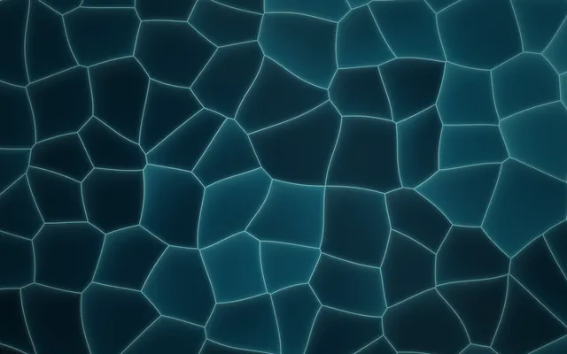 A mosaic of rounded teal cells outlined by thin glowing seams, darker on the left and brighter on the right.