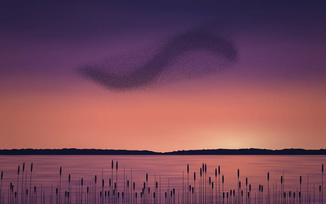 Evening Flight: the Murmuration scene in the Dusk palette